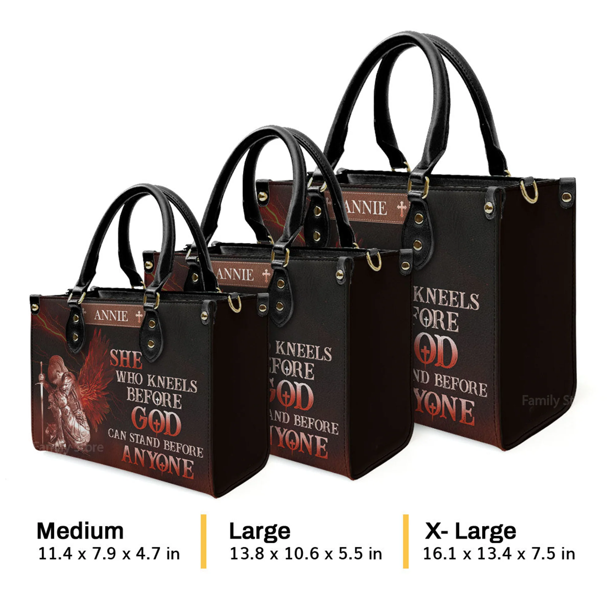 Who Kneels Before God Can Stand Before Anyone - Scripture Gifts For Women Of God - Personalized Leather Handbag With Handle - AT4081428 - Image 4