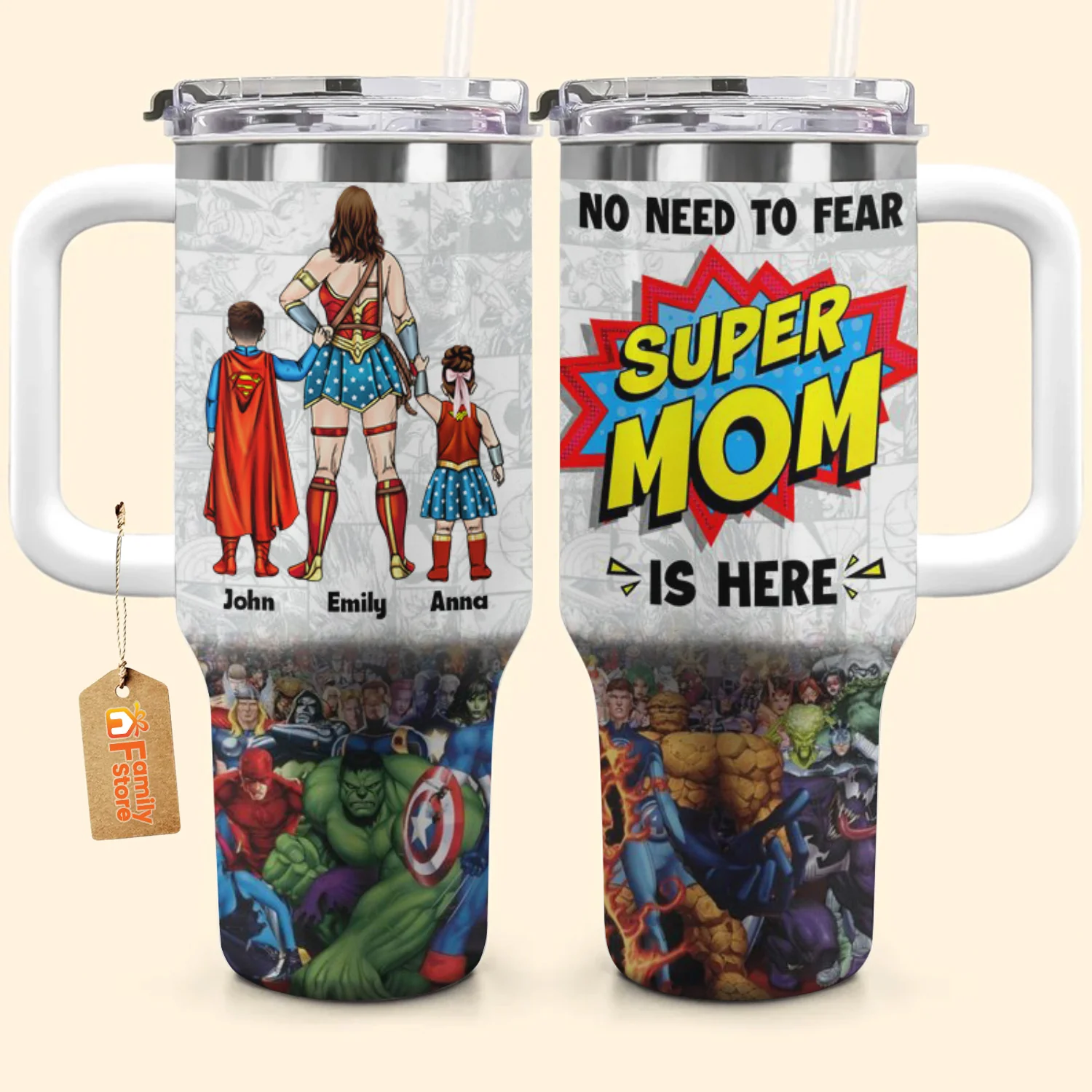 Super Hero Wife Mom Protector And Hero - Gift For Mom - Personalized 40oz Tumbler Cup With Straw - CL02 NA94
