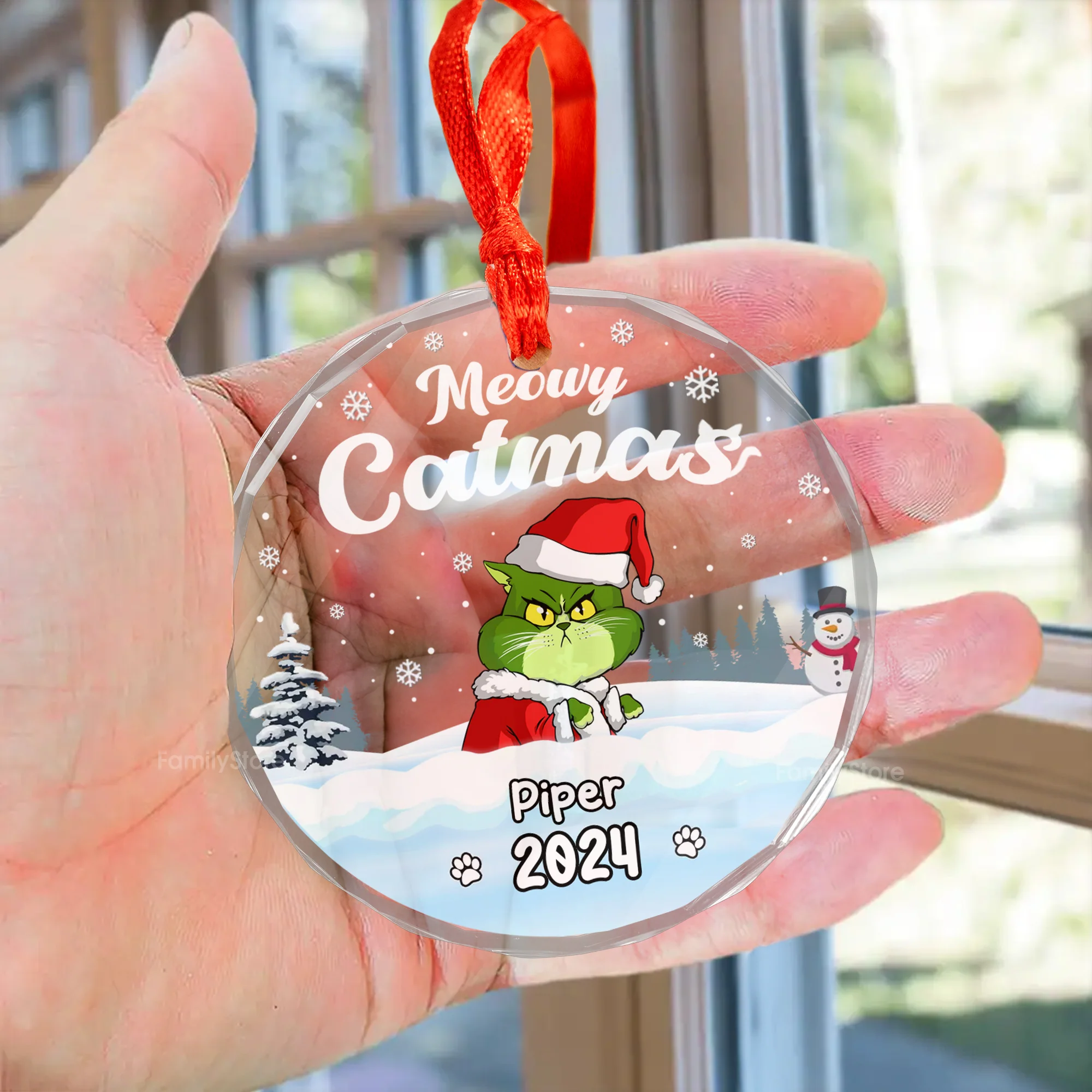 Wishing You A Pawsome And Merry Christmas Grinch Cats- Gift For Cat Lover, Pet Lovers - Personalized Glass Ornament - CL16 NH96 - Image 3