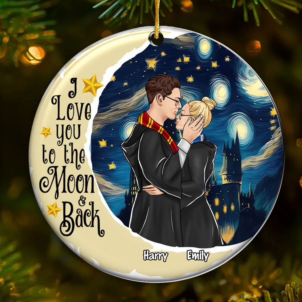 Wizard And Witch HaPo Couple I Love You To The Moon And Back - Personalized Acrylic Ornament - Gift For Couples | CL20 NL122 - Image 2