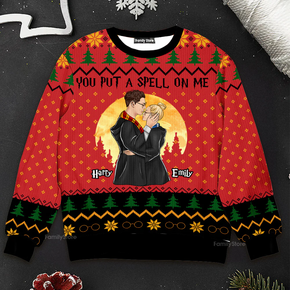 Wizard And Witch HaPo You Put A Spell On Me - Personalized Ugly Christmas Sweater | CL20 NL122 - Image 3