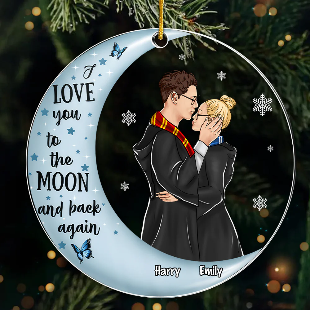 Wizard And Witch I Love You To The Moon And Back Again - Personalized Acrylic Ornament - Gift For Couples | CL20 NL122