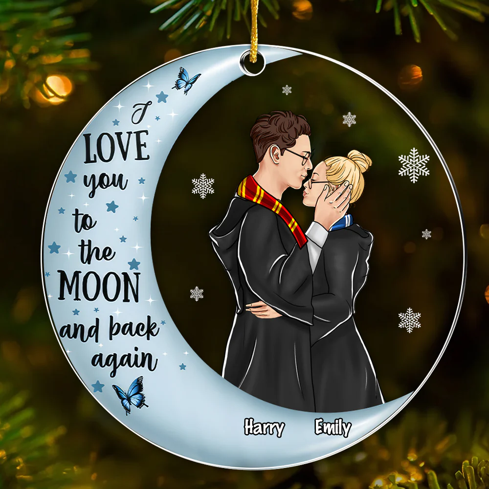 Wizard And Witch I Love You To The Moon And Back Again - Personalized Acrylic Ornament - Gift For Couples | CL20 NL122 - Image 2
