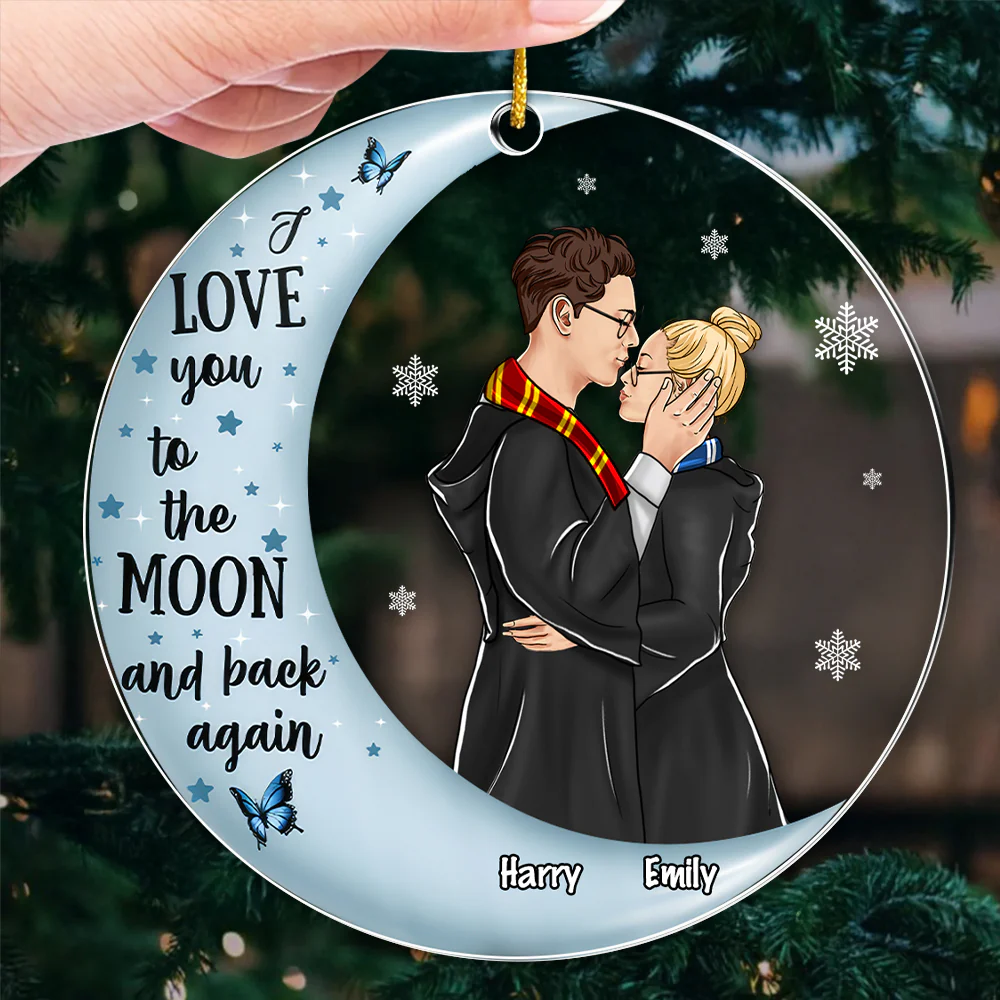 Wizard And Witch I Love You To The Moon And Back Again - Personalized Acrylic Ornament - Gift For Couples | CL20 NL122 - Image 3