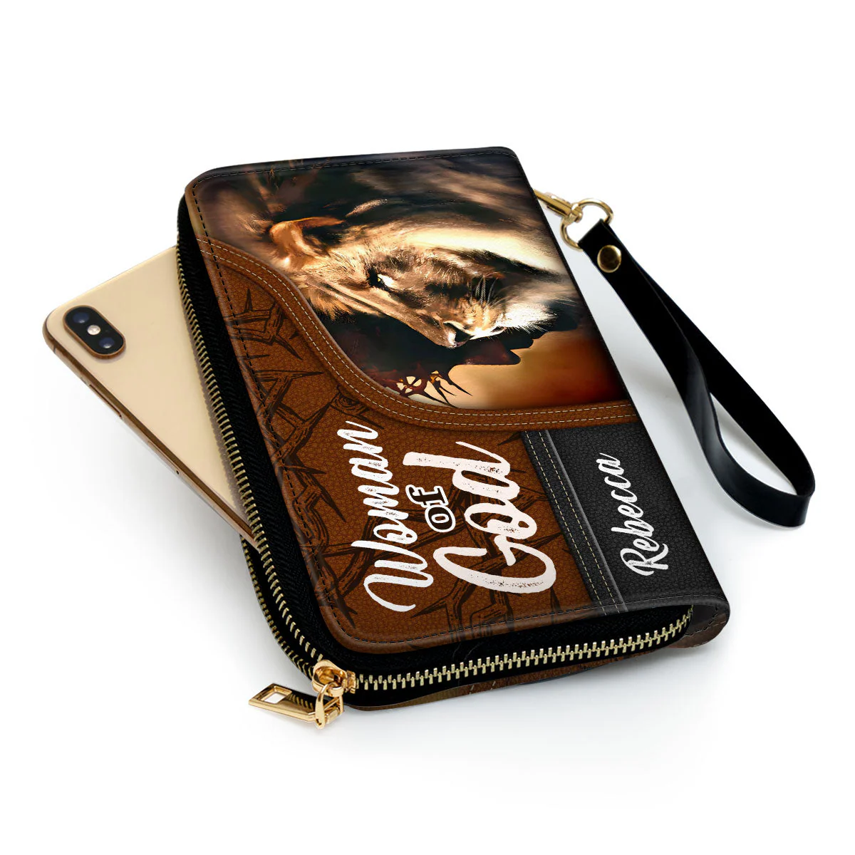 Woman And Lion Of Judah - Personalized Leather Long Wallet - Image 3