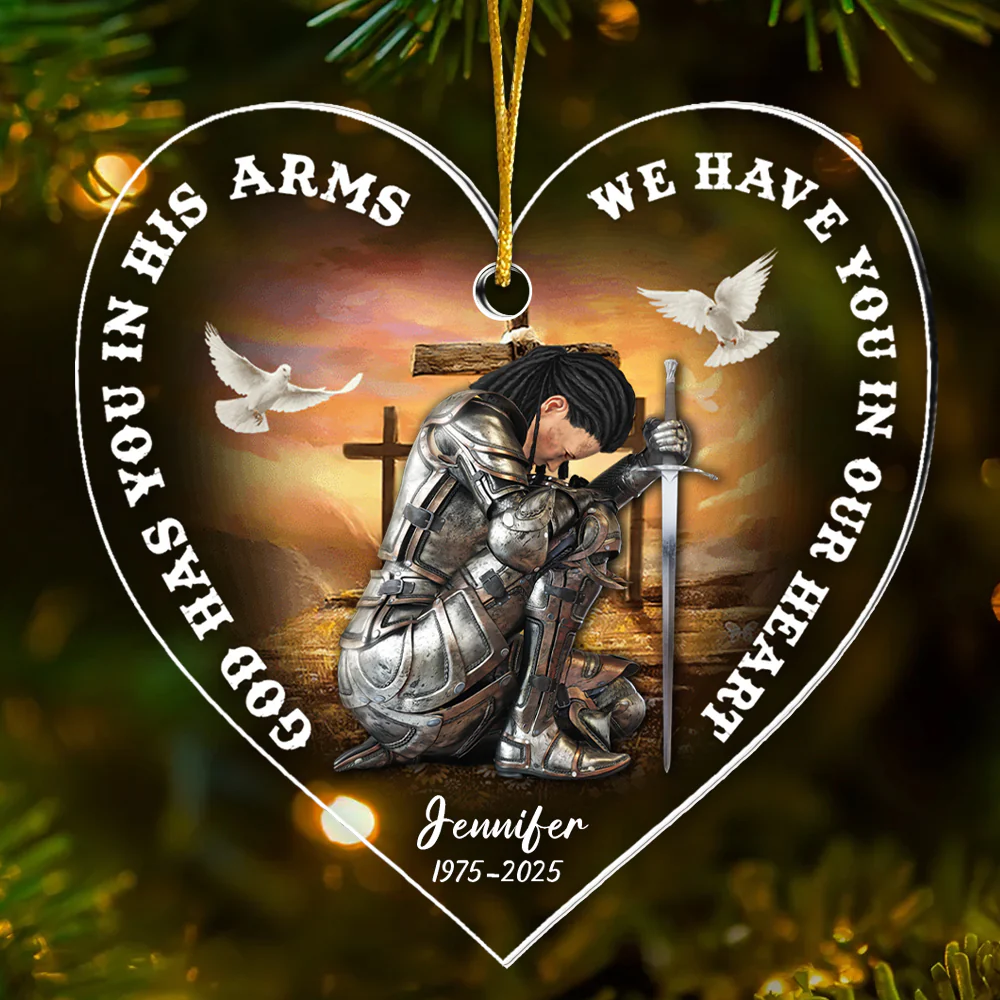 Woman Warrior God Has You In His Arms - Personalized Acrylic Ornament | CLGOD03 NL122 - Image 2