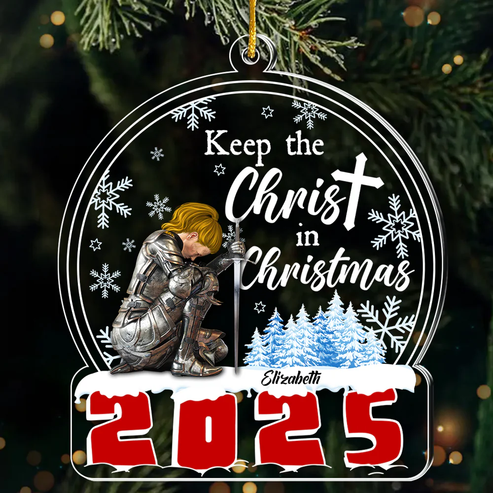 Woman Warrior Of God Keep The Christ In Christmas - Personalized Acrylic Ornament | CLGOD03 NL122 - Image 2