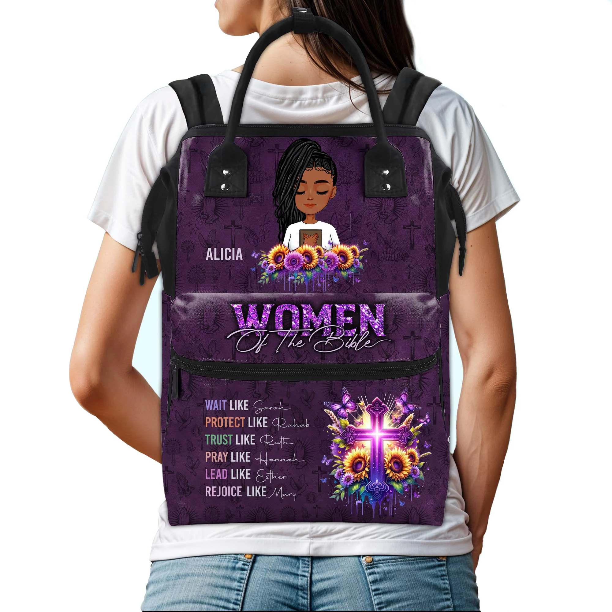 Women of the Bible - Faith Personalized Custom Backpack, Travel Pack - Gift For Christian Women | CLGOD05 - Image 2