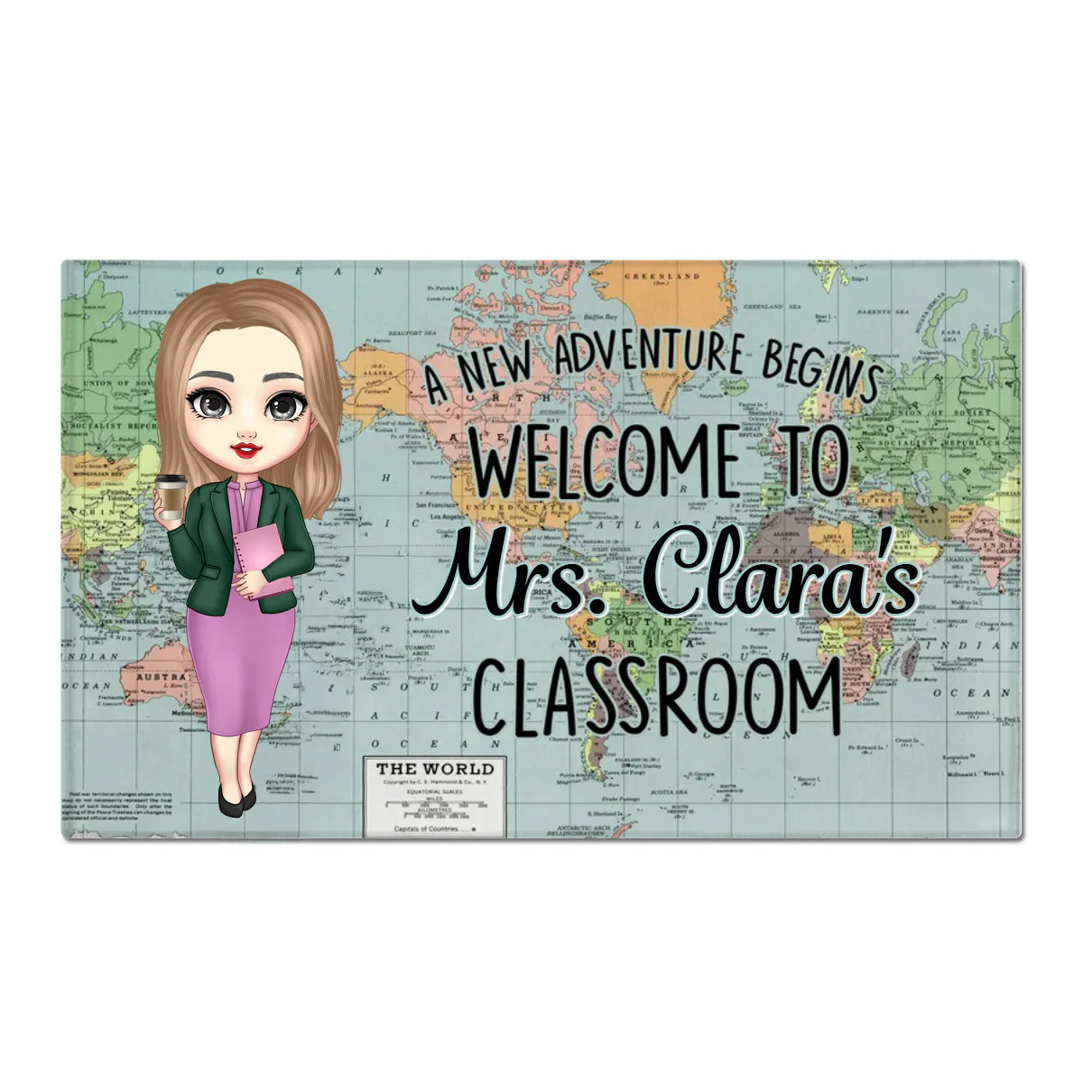 World Map Adventure Themed Welcome To Classroom - Personalized Doormat, Gift For Teacher, Classroom Decor | CLTC01 - Image 2