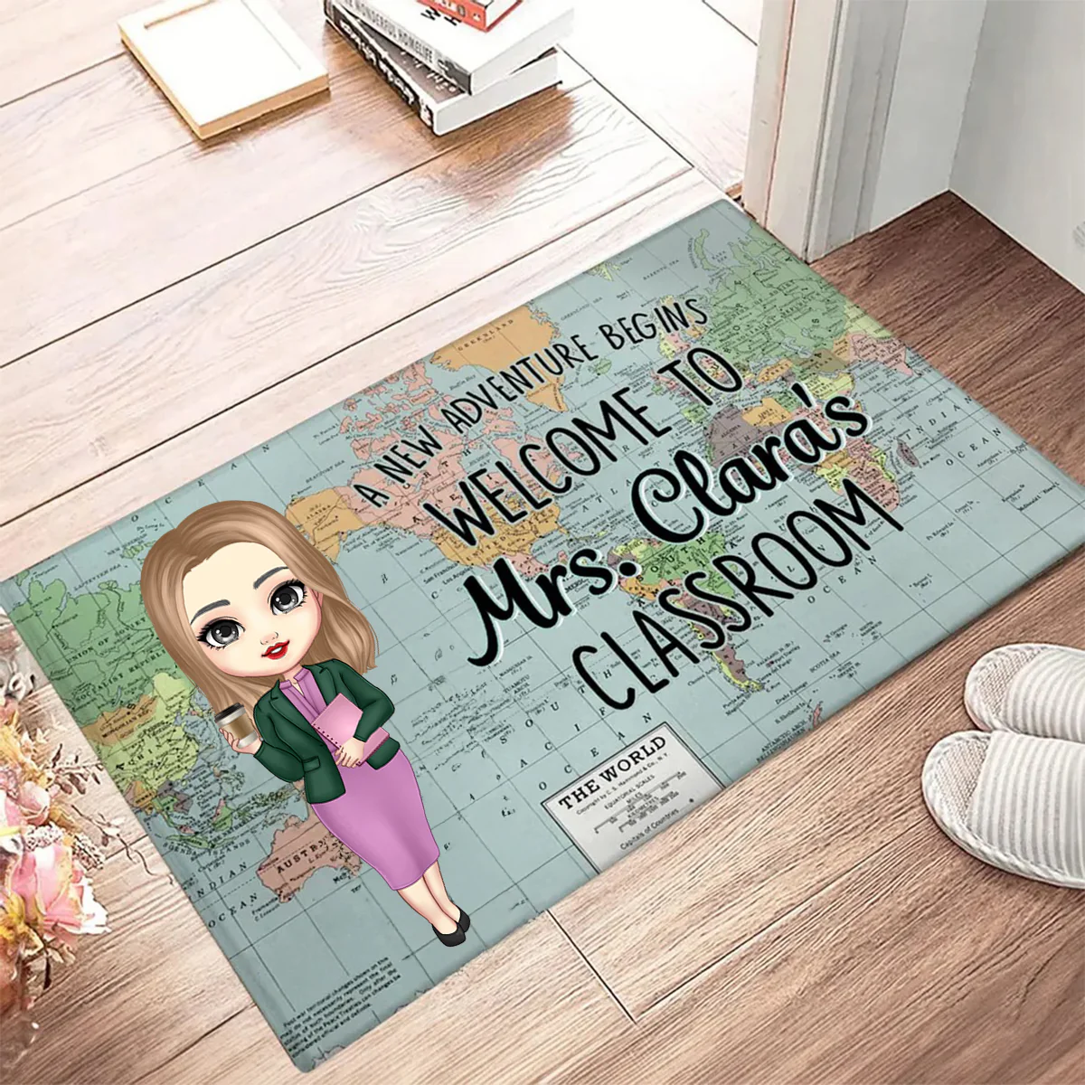 World Map Adventure Themed Welcome To Classroom - Personalized Doormat, Gift For Teacher, Classroom Decor | CLTC01 - Image 3