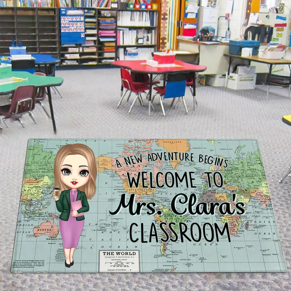World Map Adventure Themed Welcome To Classroom - Personalized Doormat, Gift For Teacher, Classroom Decor | CLTC01 - Image 4