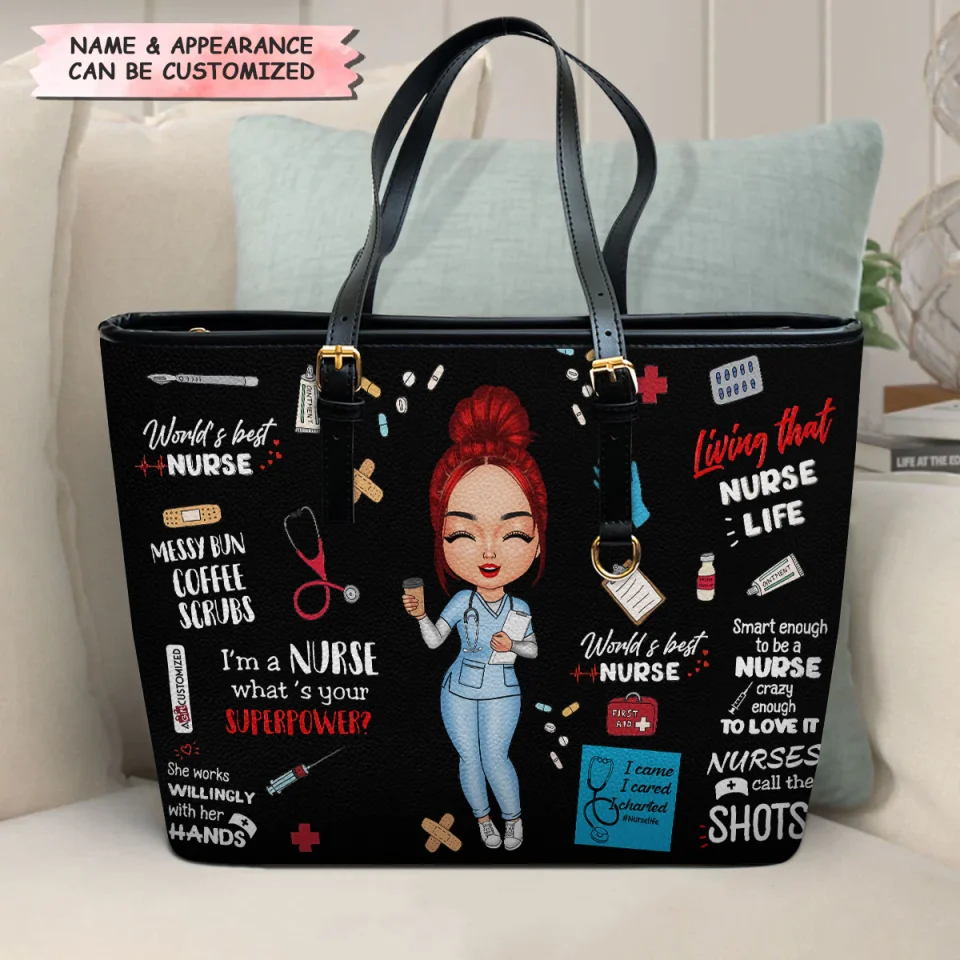 World's Best Nurse - Personalized Leather Tote Bag - Gift For Nurse | NR4 HH01 - Image 2