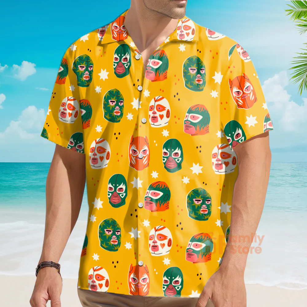 Wrestling Character Pattern Yellow - Hawaiian Shirt