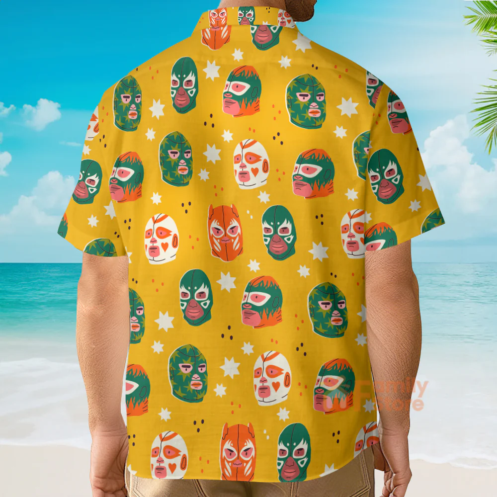 Wrestling Character Pattern Yellow - Hawaiian Shirt - Image 2