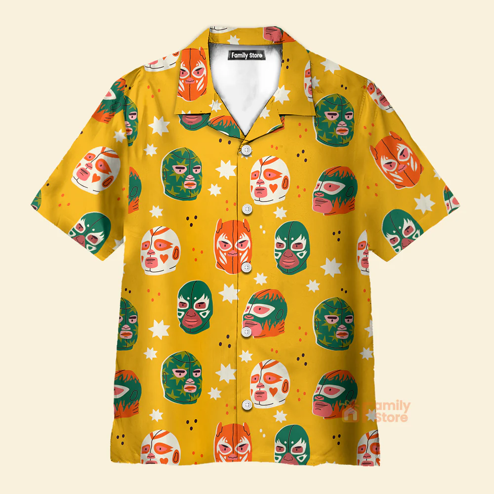 Wrestling Character Pattern Yellow - Hawaiian Shirt - Image 3