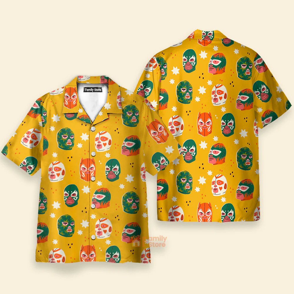 Wrestling Character Pattern Yellow - Hawaiian Shirt - Image 4