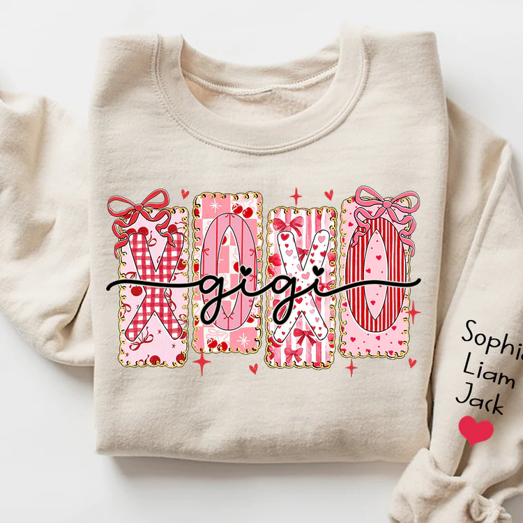XOXO Gigi Crewneck - Personalized Sweatshirt With Design On Sleeve - Gift For Mom, Grandma | HN02 - Image 2