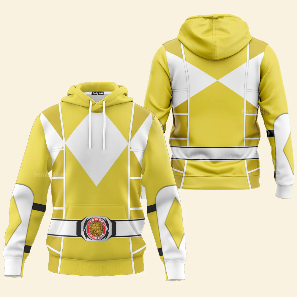 Yellow Mighty Morphin Power Ranger Cosplay C2 - Hoodie Set, Sweatshirt, Sweatpants PRHS94 - Image 3