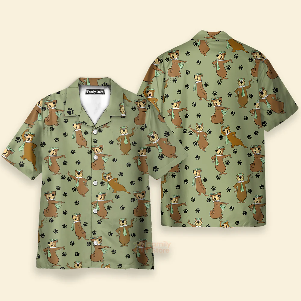 Yogi Bear Show Men's Short Sleeve Hawaiian Shirt - Image 2