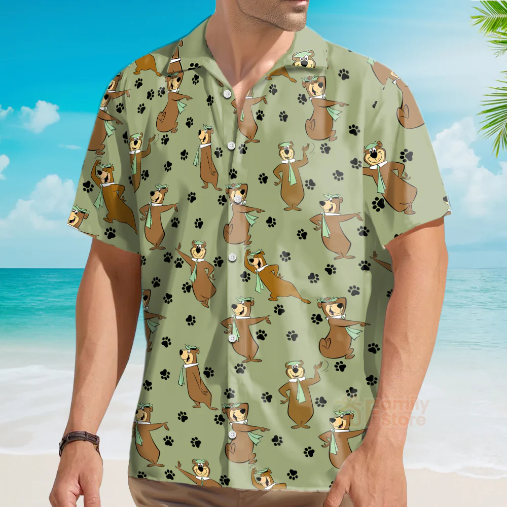 Yogi Bear Show Men's Short Sleeve Hawaiian Shirt - Image 3