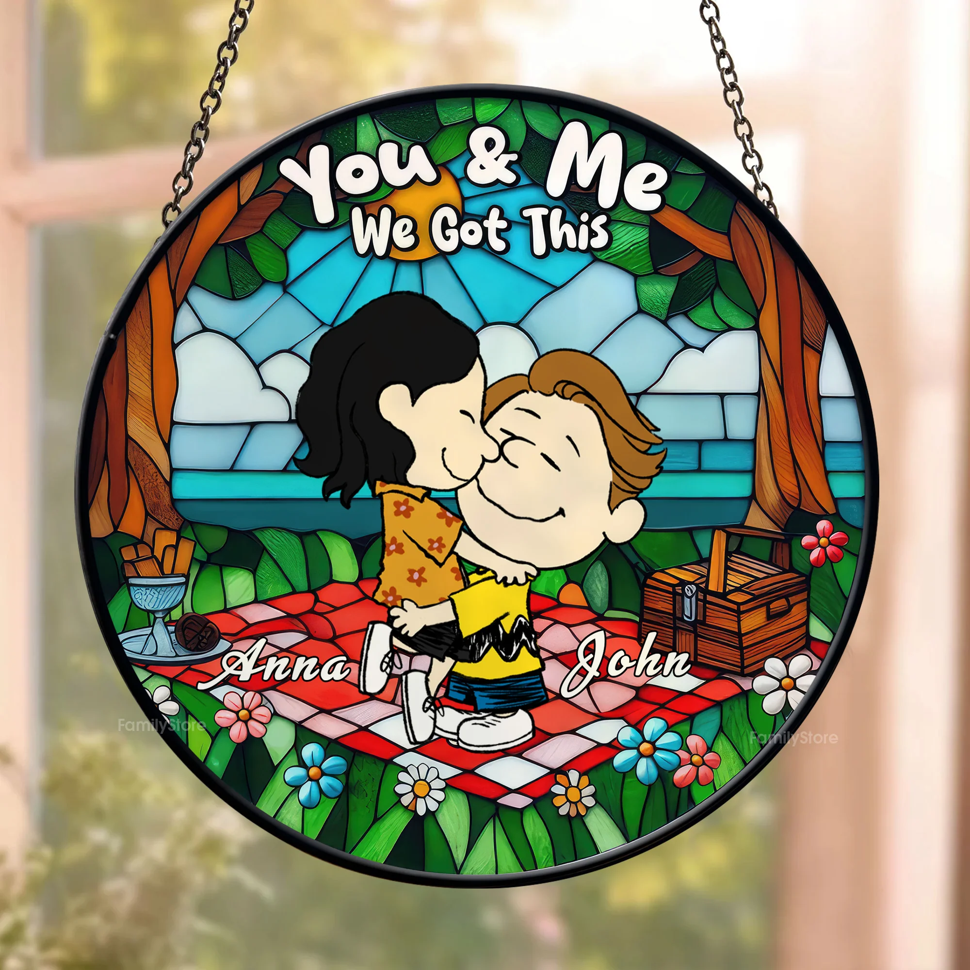 You And Me We Got This Happy Picnic Peanut - Personalized Stained Glass Window Suncatcher - Gift For Couple, Husband Wife | GR8 NH96