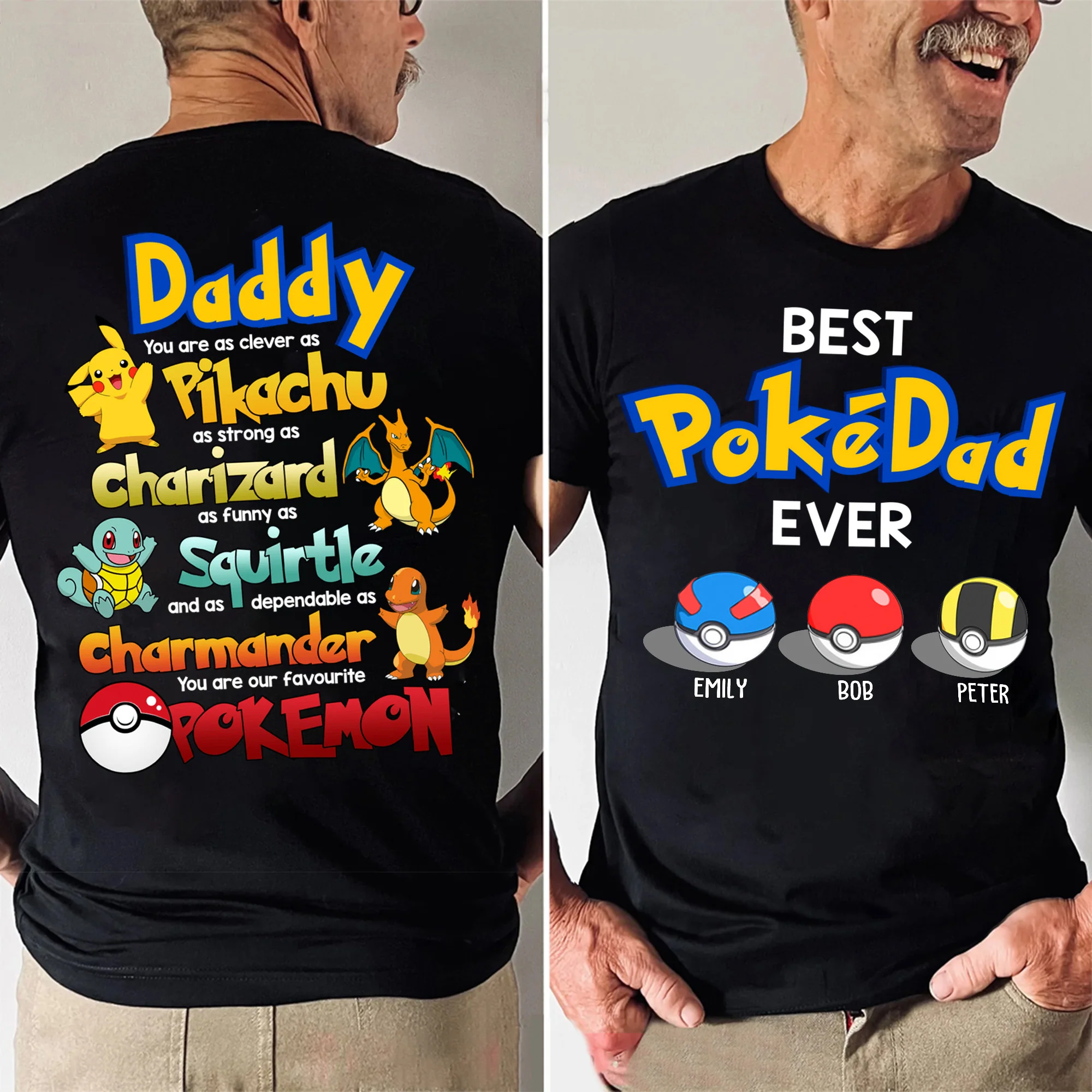 PoMo You Are As Clever As Pikachu, As Funny As Squirtle - Gift For Dad, Husband, Father's Day - Personalized Shirt 2 Side