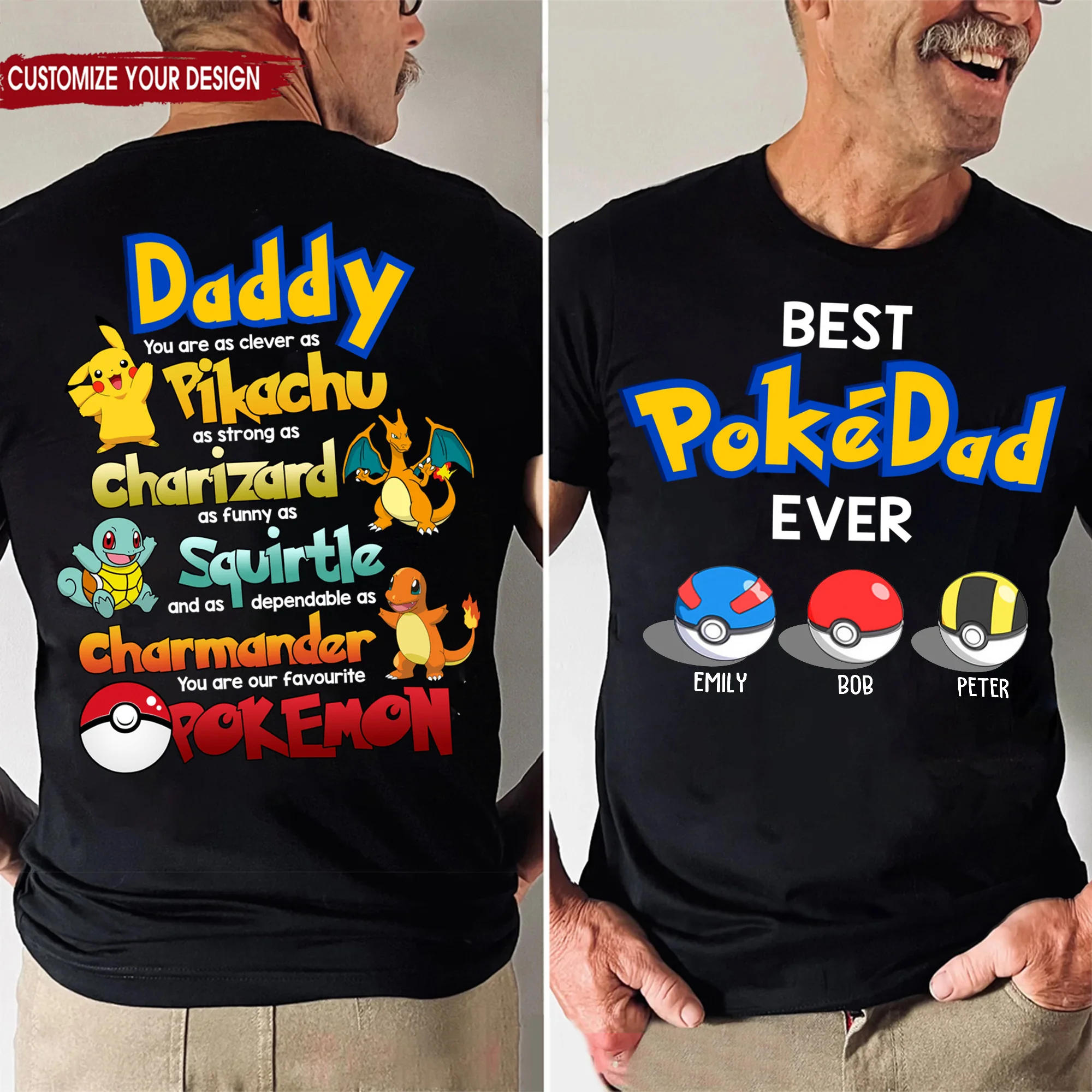 PoMo You Are As Clever As Pikachu, As Funny As Squirtle - Gift For Dad, Husband, Father's Day - Personalized Shirt 2 Side - Image 2