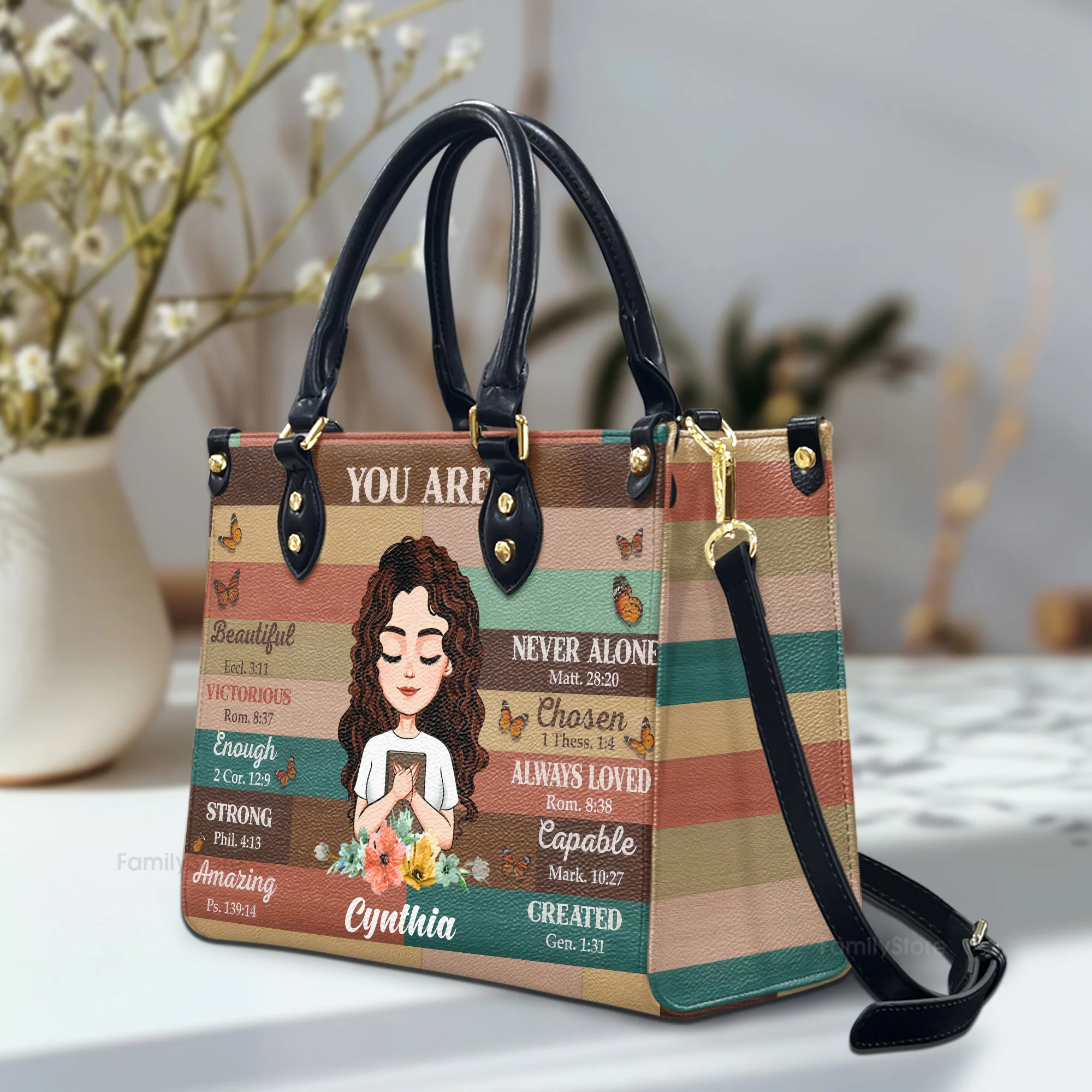 You Are Beautiful Strong - Personalized Leather Bag - Gift For Wife, Mother, Grandma, Grandmother, Mother's Day | CLGOD05 NA94 - Image 2