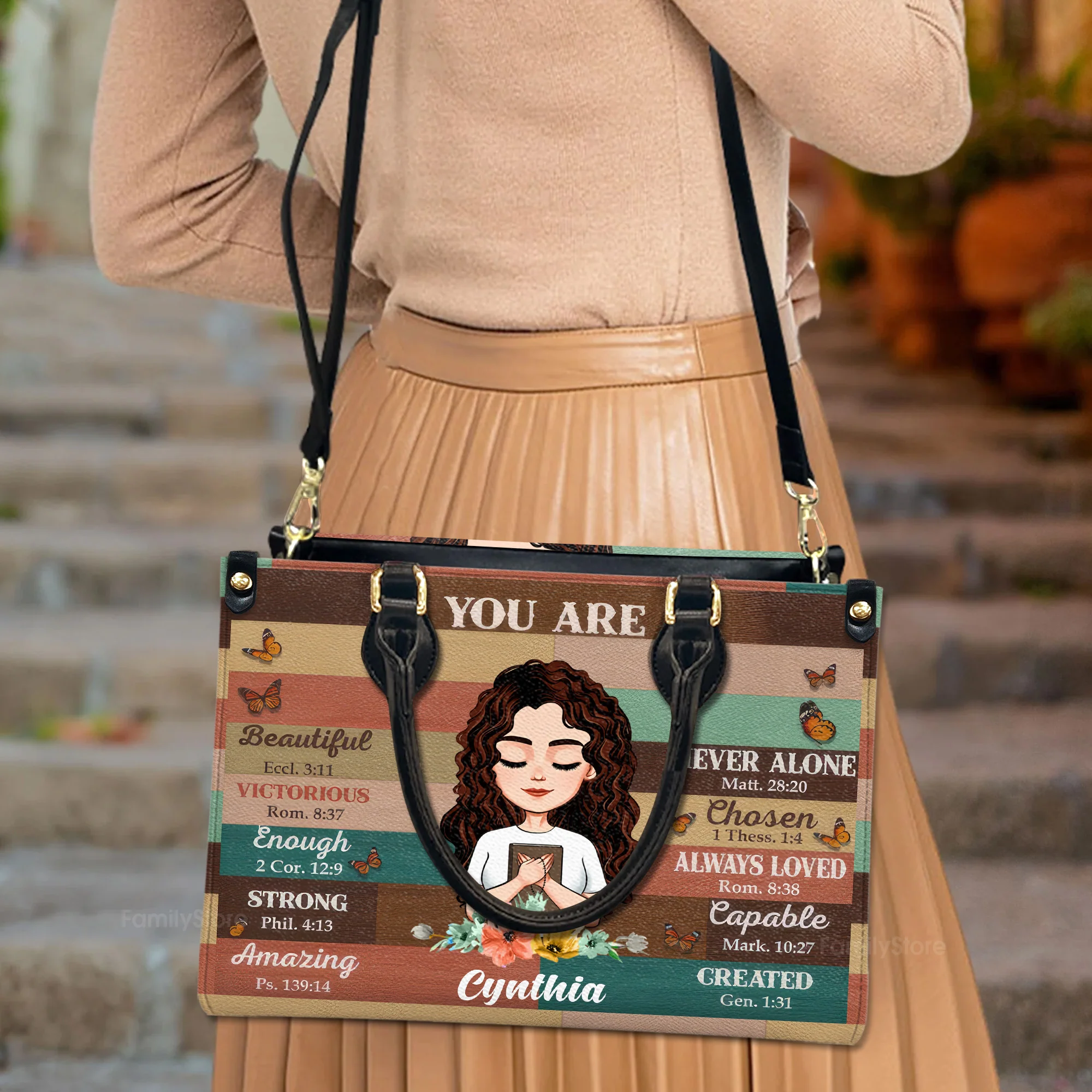 You Are Beautiful Strong - Personalized Leather Bag - Gift For Wife, Mother, Grandma, Grandmother, Mother's Day | CLGOD05 NA94 - Image 3