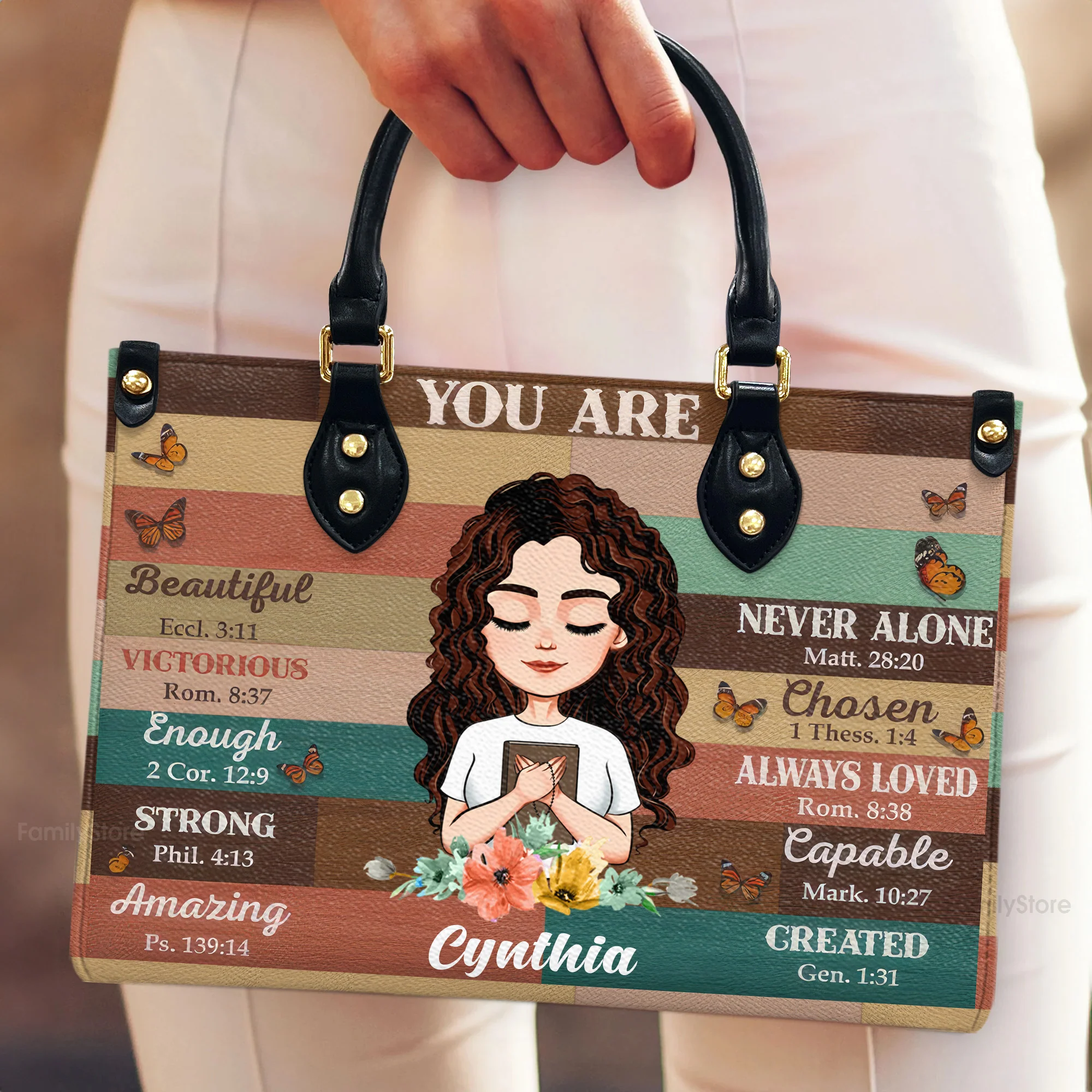 You Are Beautiful Strong - Personalized Leather Bag - Gift For Wife, Mother, Grandma, Grandmother, Mother's Day | CLGOD05 NA94 - Image 4