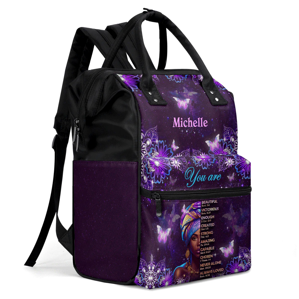 You Are Beautiful Victorious Loved - Personalized Duckbilled Backpack - Christian Affirmation, Gift For Black Women | HH01 - Image 4