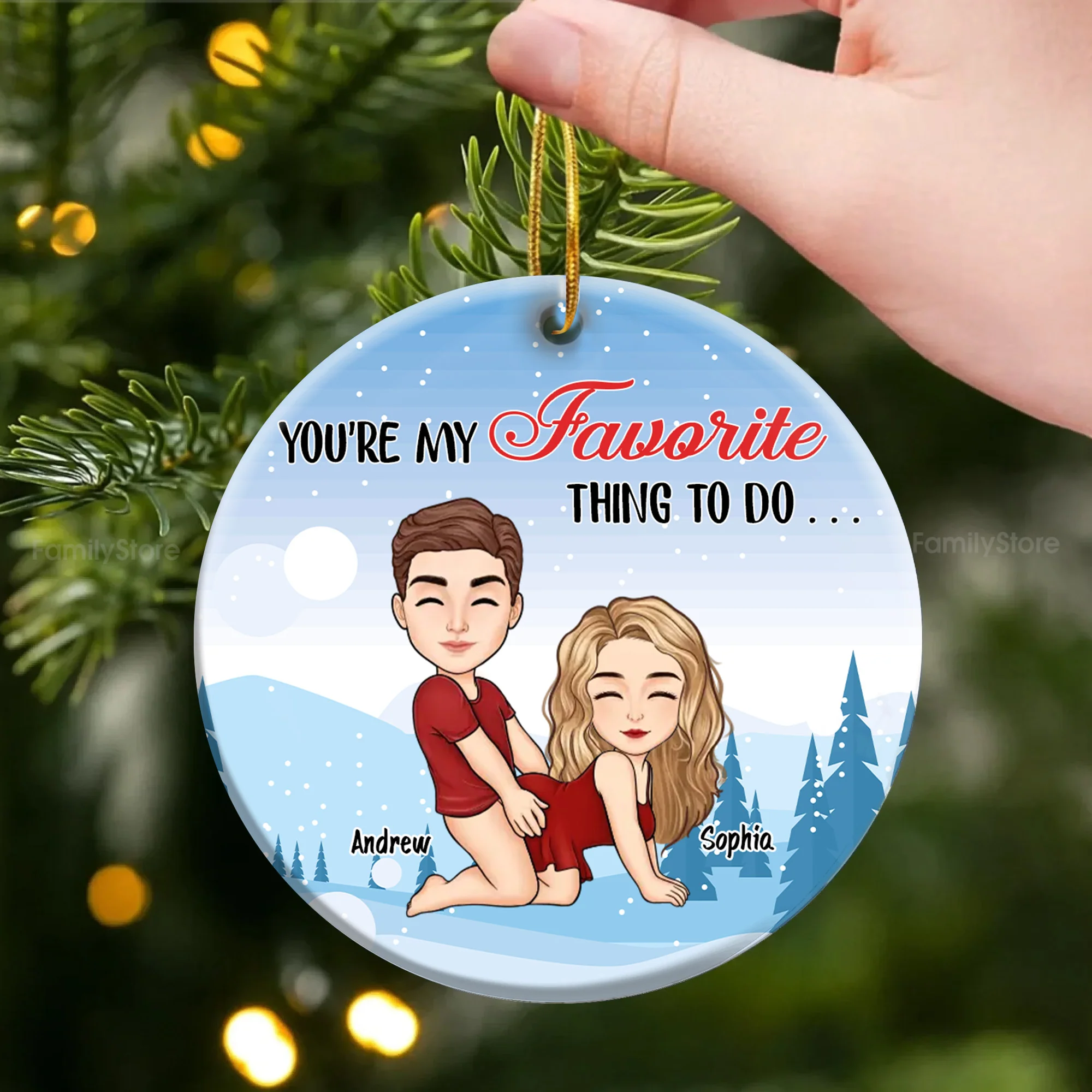 You Are My Favorite Thing To Do - Personalized Ceramic Ornament - Christmas Gift For Naughty Couple | GR10 HH01 - Image 2