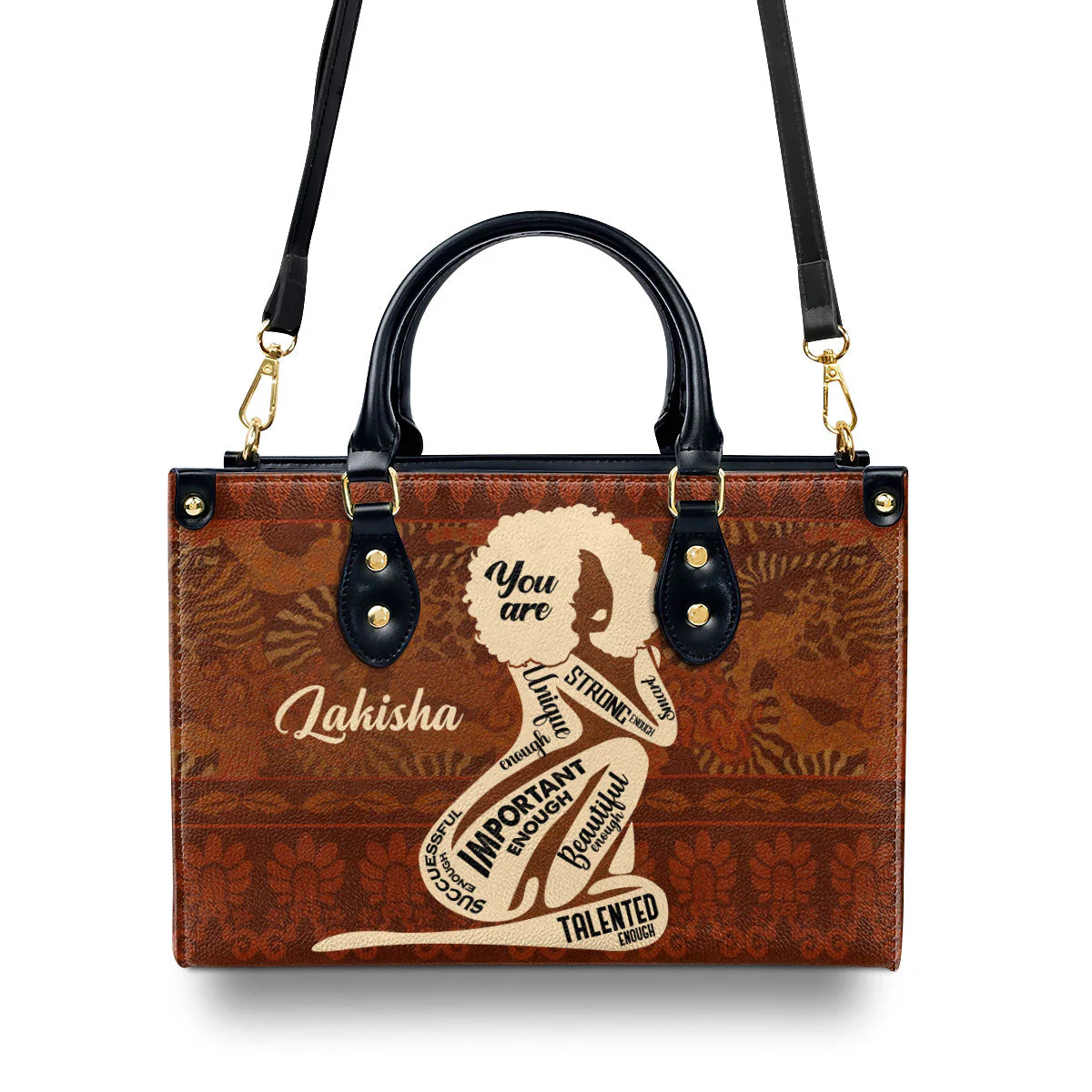 You Are Strong Unique Important Black - Personalized Leather Handbag - Gift For Her, Black Queen | HD95 - Image 4