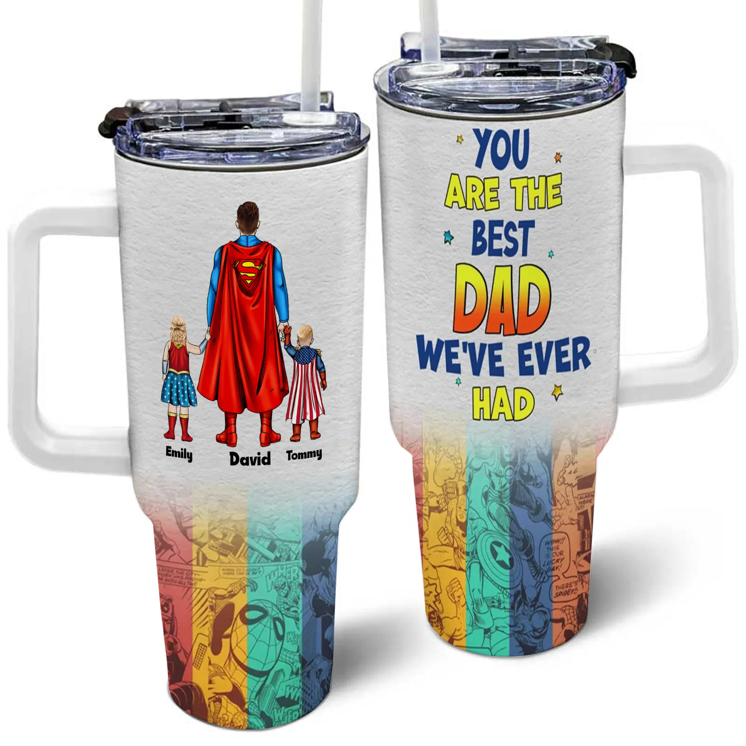 Super Hero You Are The Best Dad I've Ever Had - Gift For Father's Day - Personalized 40oz Tumbler Cup With Straw - Image 3