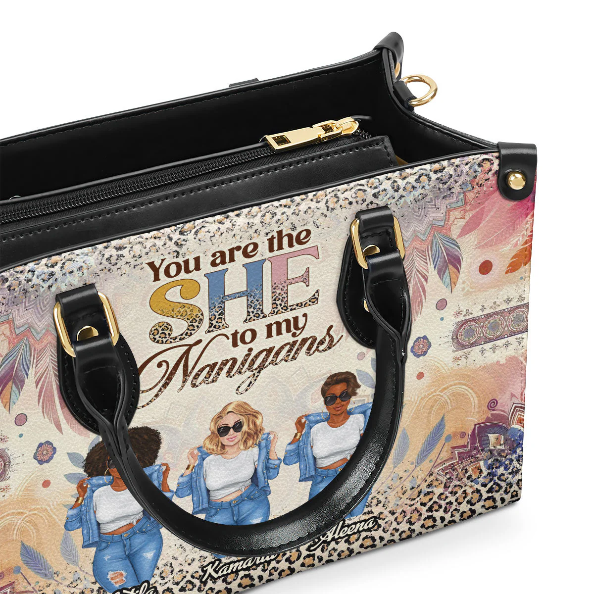 You Are The She To My Nanigans - Personalized Leather Handbag - Funny Gift For Sisters & Besties HD95 - Image 3