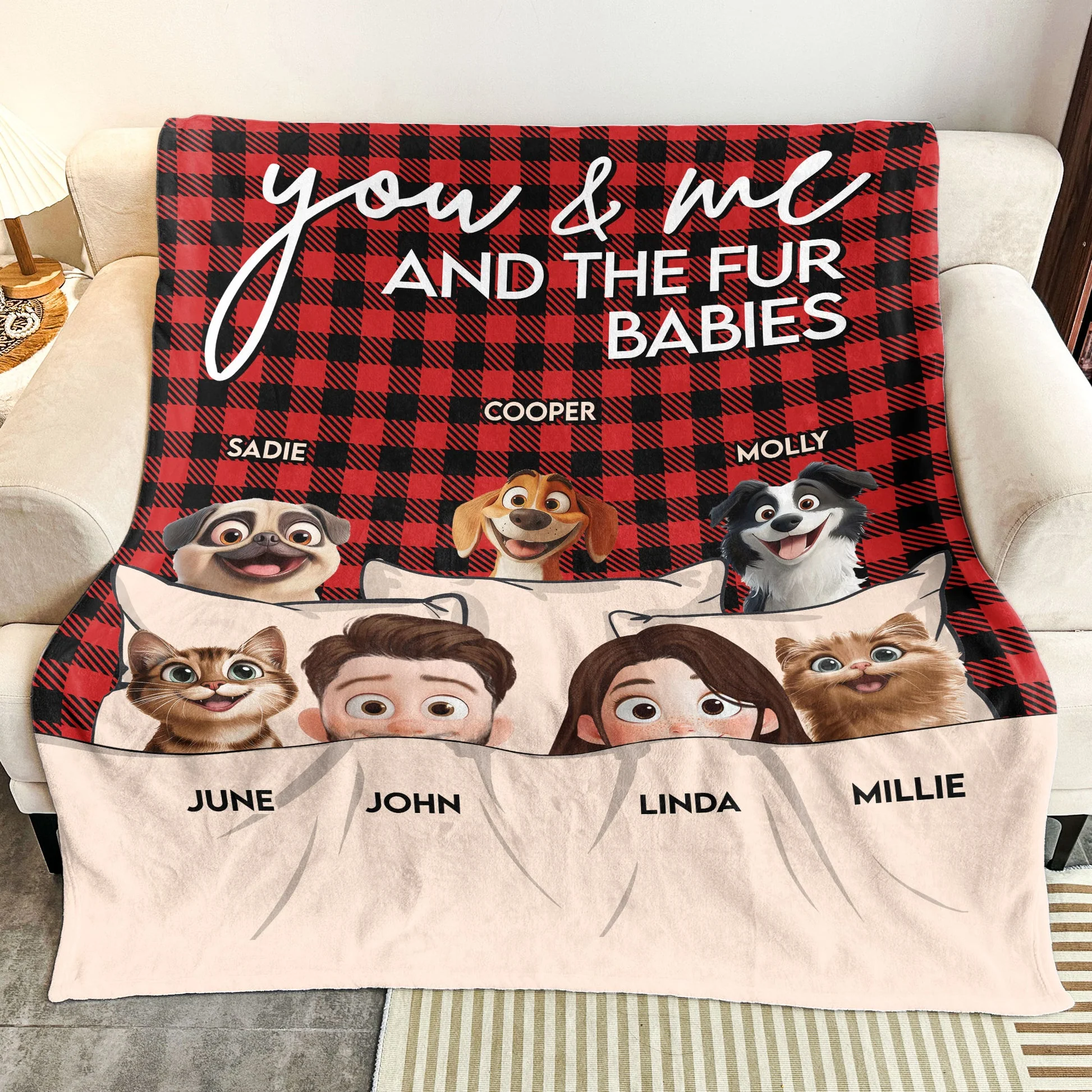 You & Me And The Fur Cartoon Pet Babies Caro Version - Personalized Blanket - Gift For Pet Lovers, Couples | CLP15 NA94 - Image 3
