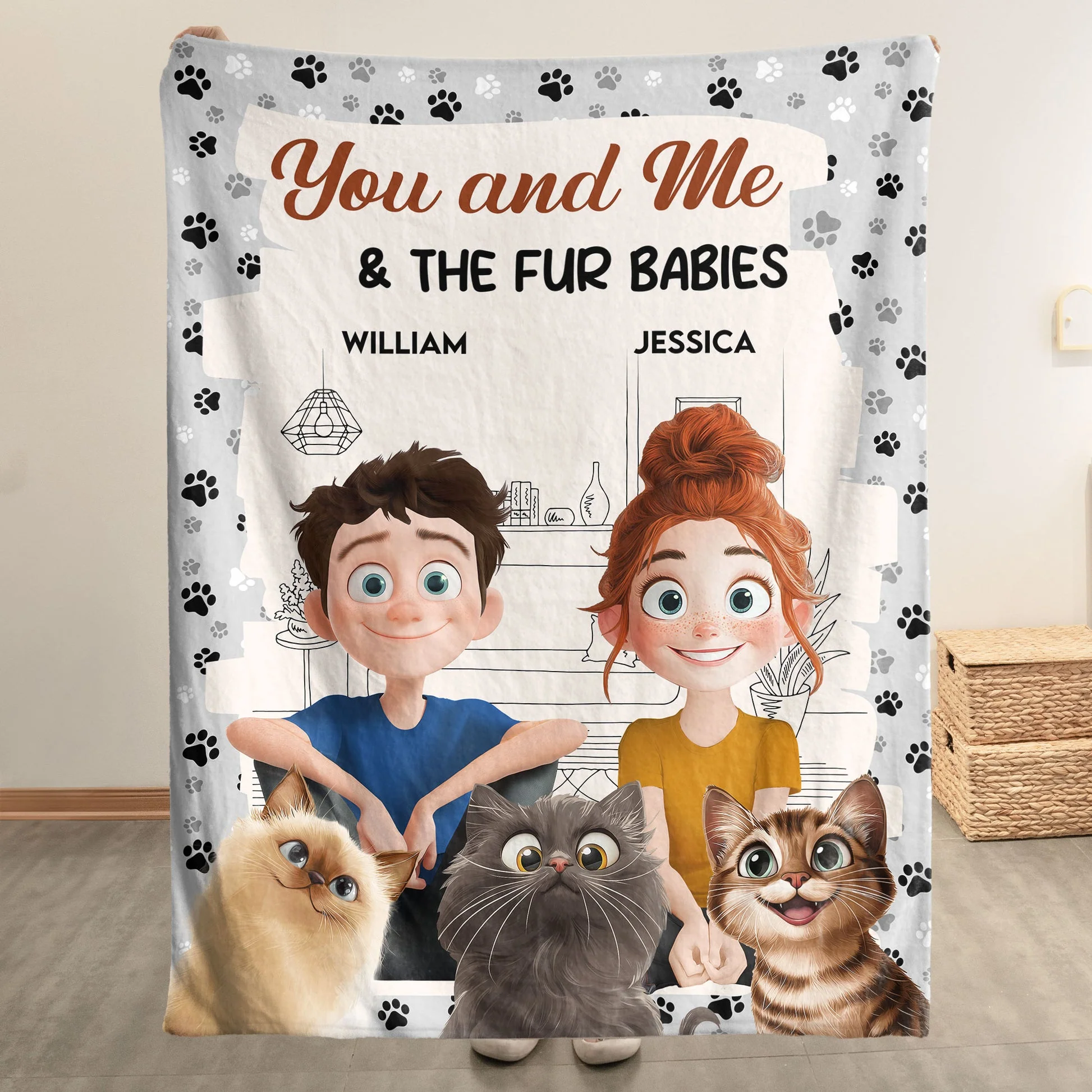 You & Me And The Fur Babies Cartoon Pet - Personalized Blanket - Gift For Pet Lovers, Couples | CLP15 NA94