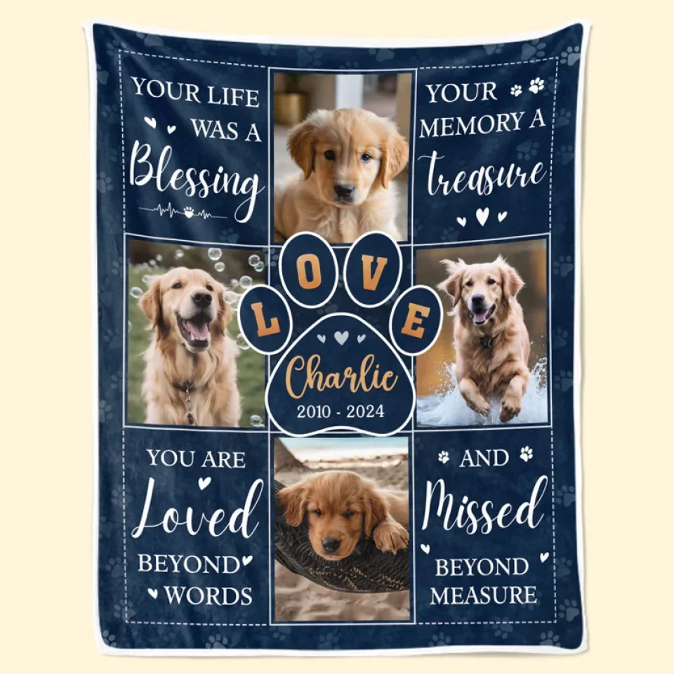 Your Life Was A Blessing, Your Memory A Treasure - Personalized Custom Photo Blanket - Gift For Pet Owners, Pet Lovers, Memorial Pet HH01