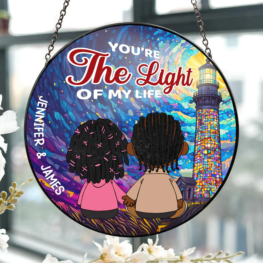 You're The Light Of My Life - Personalized Stained Glass Window Hanging Suncatcher - Gift For Couples | GR16 NA94 - Image 2