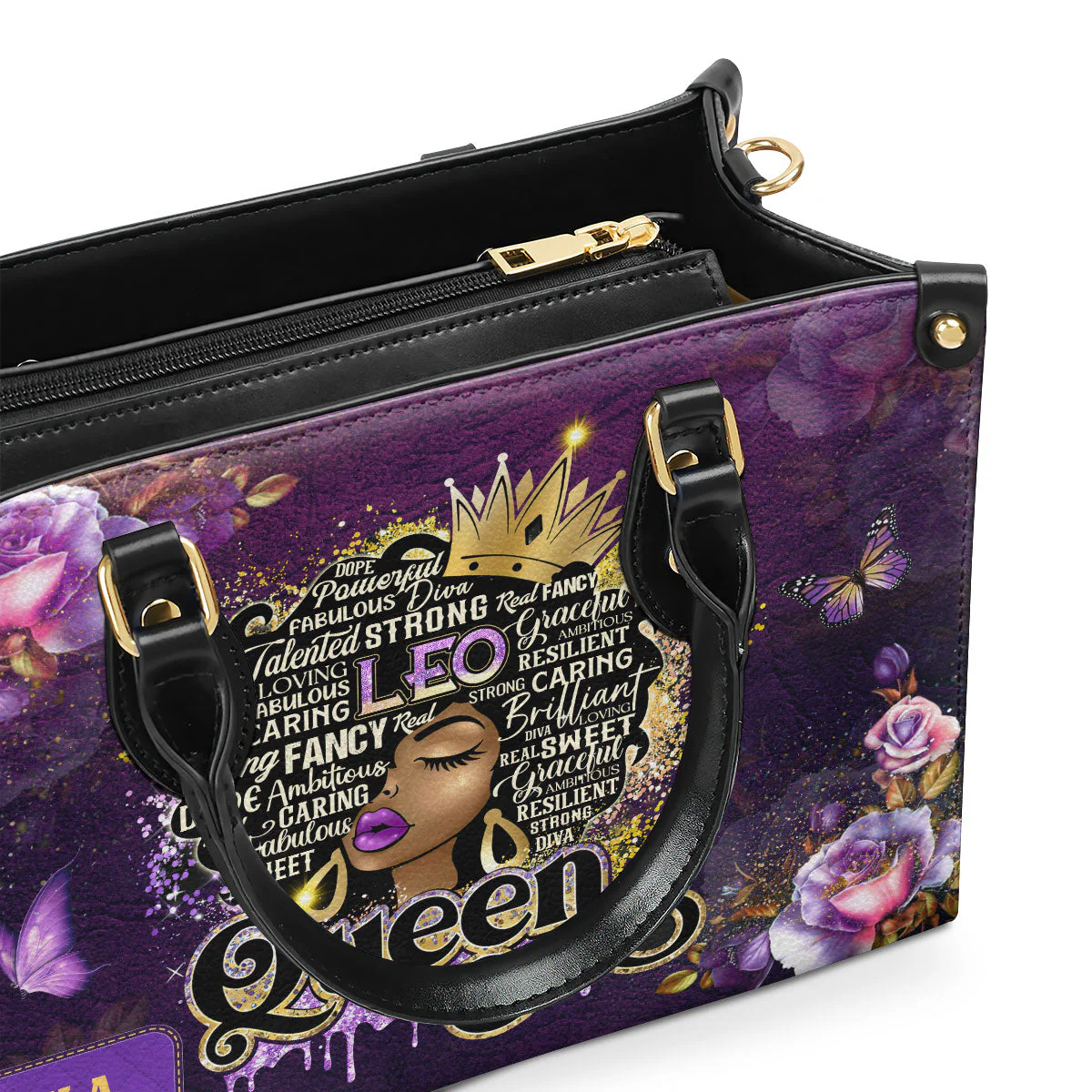 Zodiac Queen Purple Roses - Personalized Leather Handbag - Unique Birthday Gift For Her HD95 - Image 3